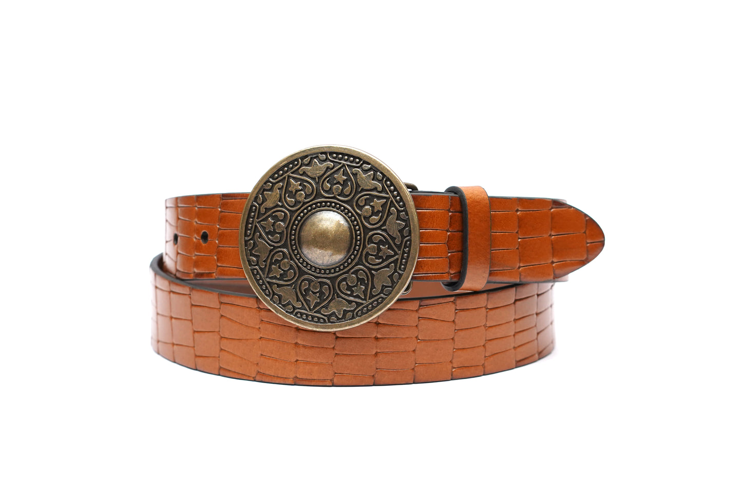 Blackford Croco Casual Medallion Leather Belt