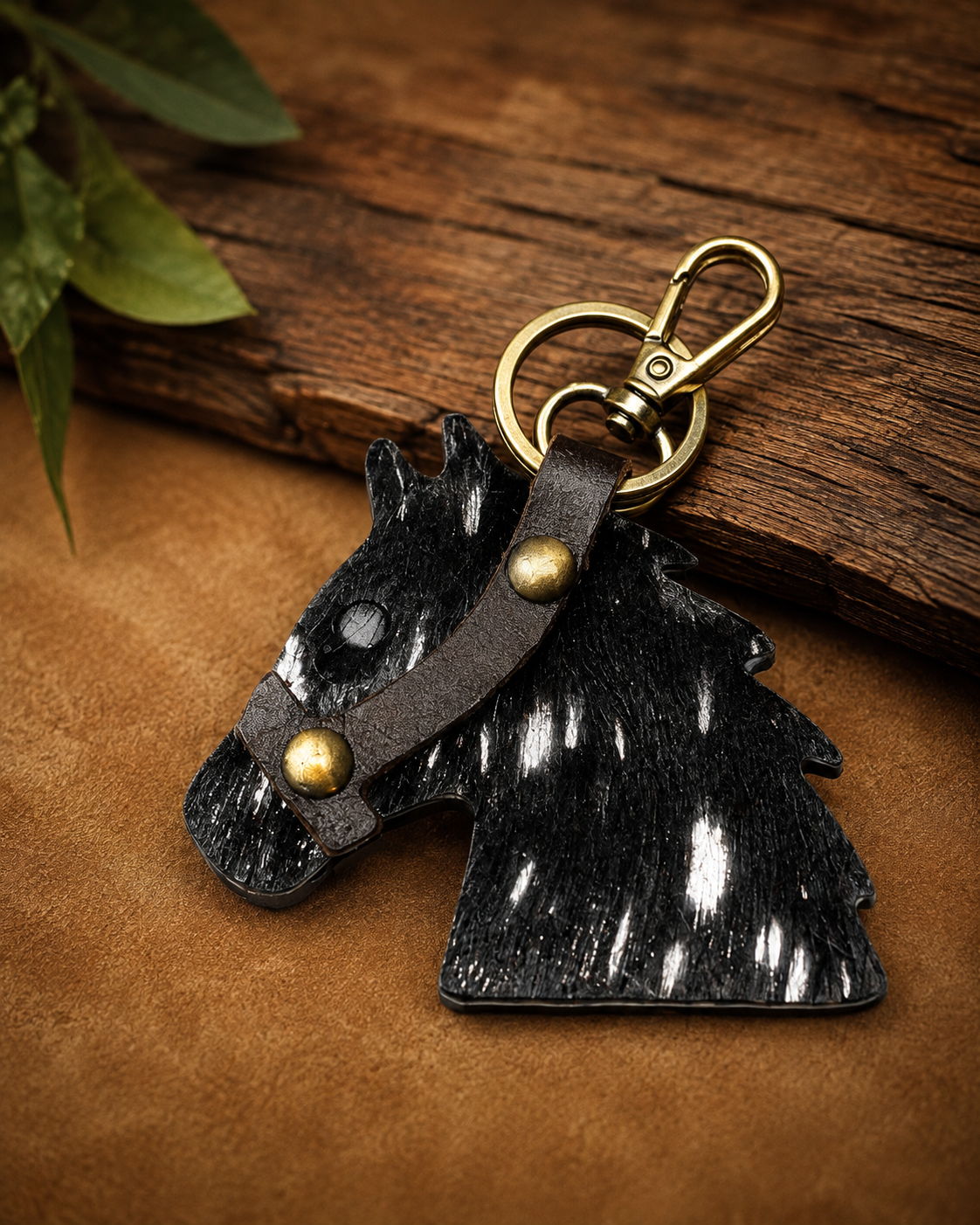 Blackford Stallion Textured Leather Horse Keychain