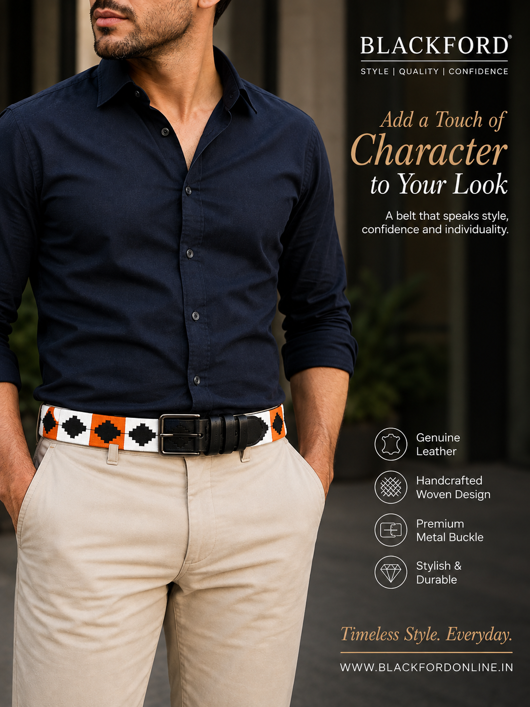 BLACKFORD Polo Oil Pull-up Hand Stiched Leather Belt Yellow