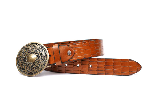 Blackford Croco Casual Medallion Leather Belt