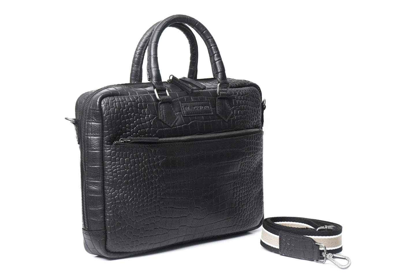 BLACKFORD CROCO LEATHER BAG-BLACK
